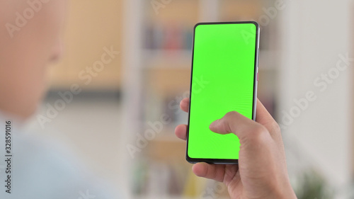 Chroma Key, African Man Using Green Smartphone Screen