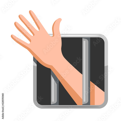 from the prison cell reaches out the window. asking for help prisoner. flat vector illustration