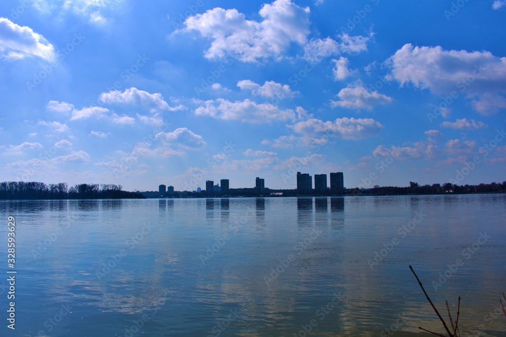 View across the Danube river at Belgrade and Zemun, Serbia