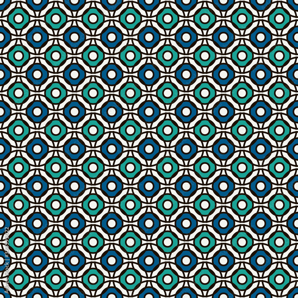 Blue colors seamless pattern with repeated overlapping circles. Round links chain motif. Geometric abstract background Blue colors seamless pattern with repeated overlapping circles. Round links chain motif. Geometric abstract background