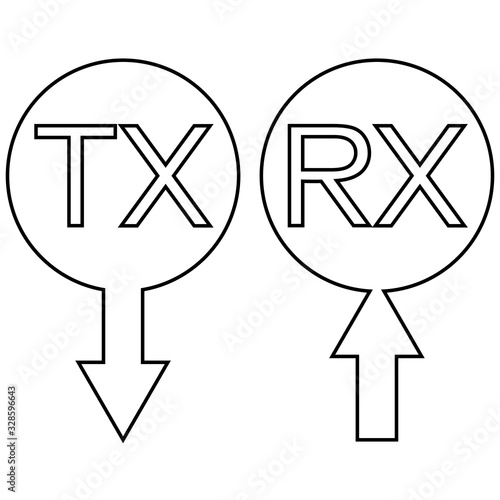 Sign icon tx rx transmission receiving data information, vector simple symbol tx rx an arrow receiving transmitting digital and analog data