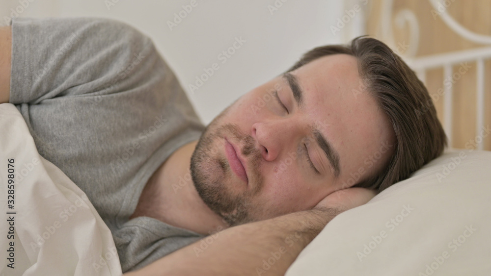 Portrait of Young Man Sleeping in Bed Portrait of Young Man Sleeping in Bed