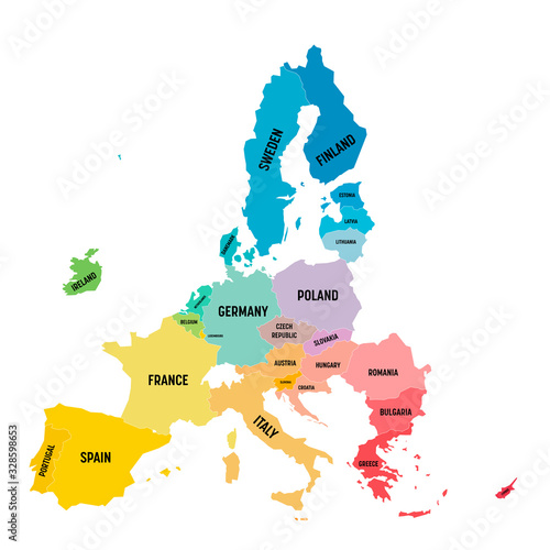 Colorful vector map of EU, European Union. Member states after brexit in 2020