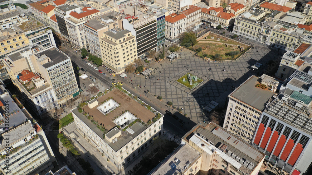 Aerial drone photo of famous square of Kotzia near Athens City Hall, Attica, Greece