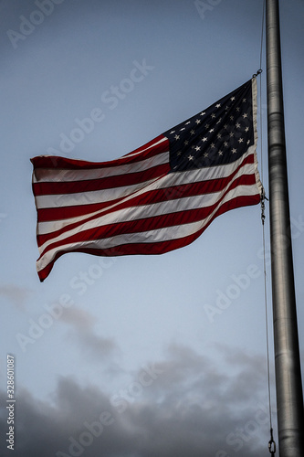 American Flag on flagpole in wind