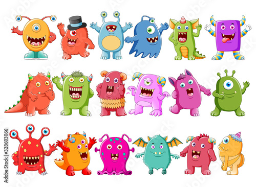 Collection of cute character monsters