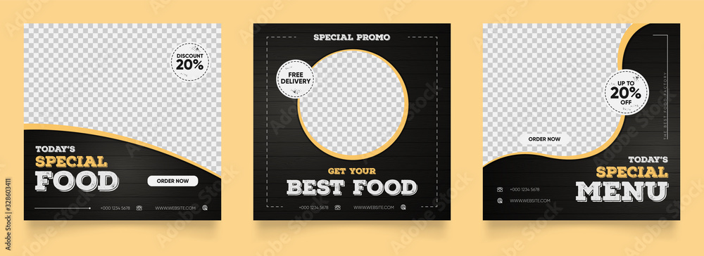 social media instagram post template for food promotion simple banner frame - obrazy, fototapety, plakaty 