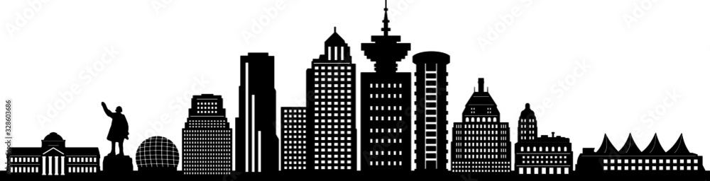 Naklejka premium Vancouver City Skyline Silhouette Cityscape Vector