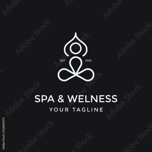 yoga logo design stock. human meditation in lotus flower vector illustration for spa or welness icon