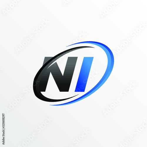 Initial Letters NI Logo with Circle Swoosh Element