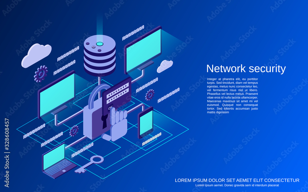 Network security, information protection flat 3d isometric vector concept illustration Network security, information protection flat 3d isometric vector concept illustration
