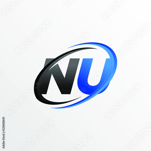 Initial Letters NU Logo with Circle Swoosh Element