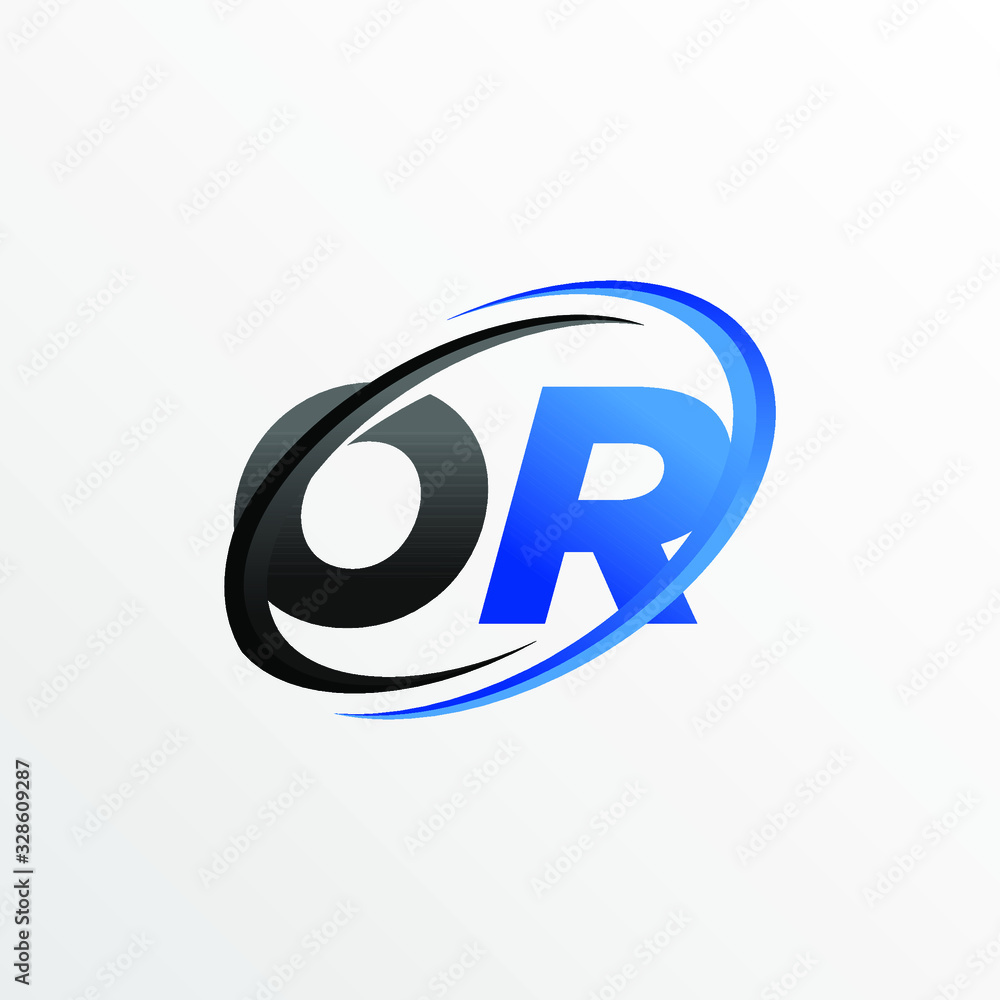 Initial Letters OR Logo with Circle Swoosh Element Initial Letters OR Logo with Circle Swoosh Element