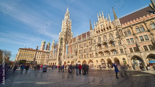 Pedestrian at the Marienplatz central square in Munich, Germany. Time lapse.