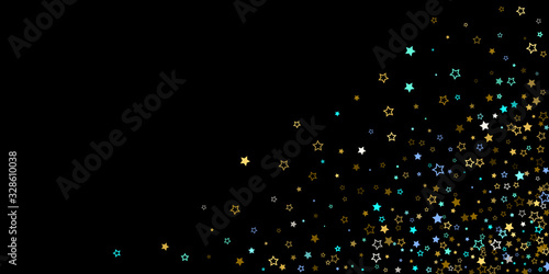 Gold, Blue stars, sprocket, shiny confetti. 