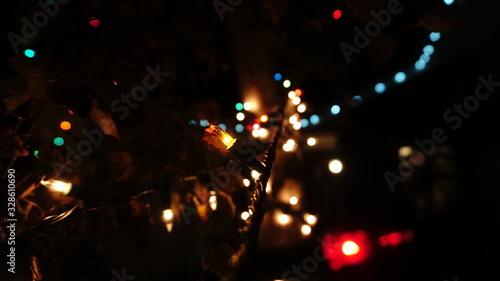 blurry Christmas tree lights on a tree