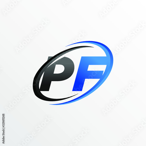 Initial Letters PF Logo with Circle Swoosh Element