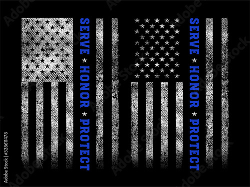 grunge usa police with thin blue line and quote vector design