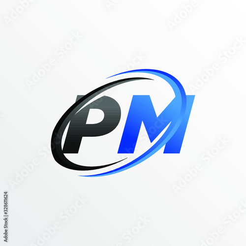 Initial Letters PM Logo with Circle Swoosh Element