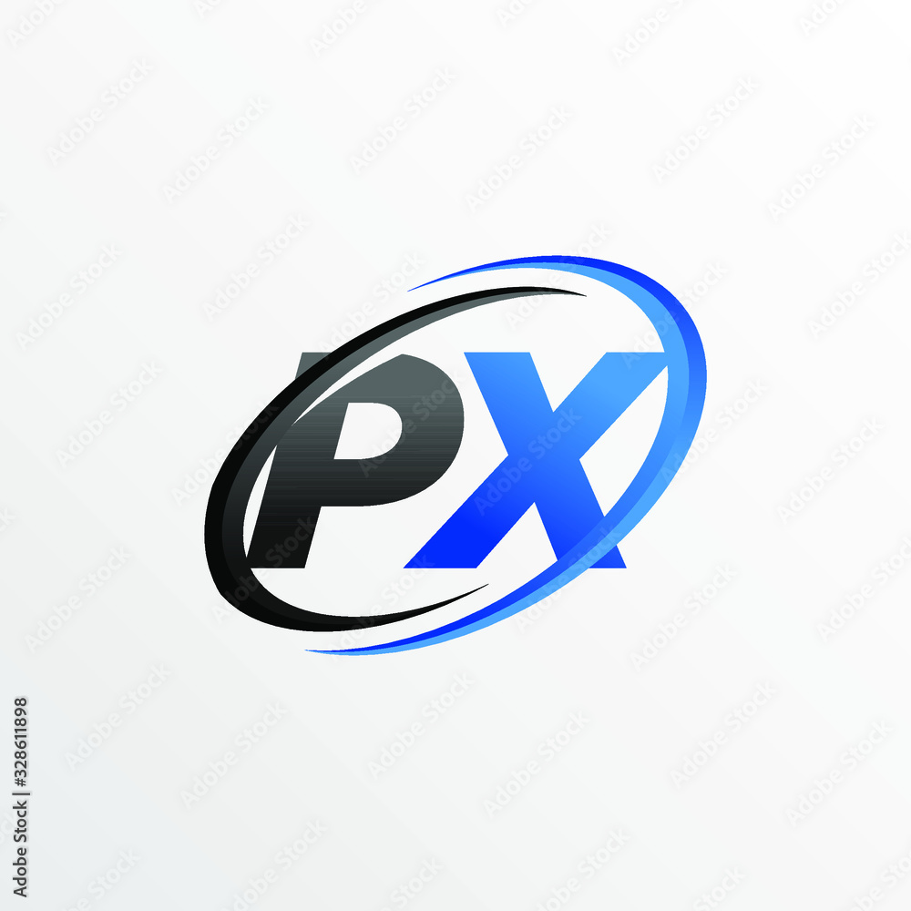 Initial Letters PX Logo with Circle Swoosh Element Initial Letters PX Logo with Circle Swoosh Element
