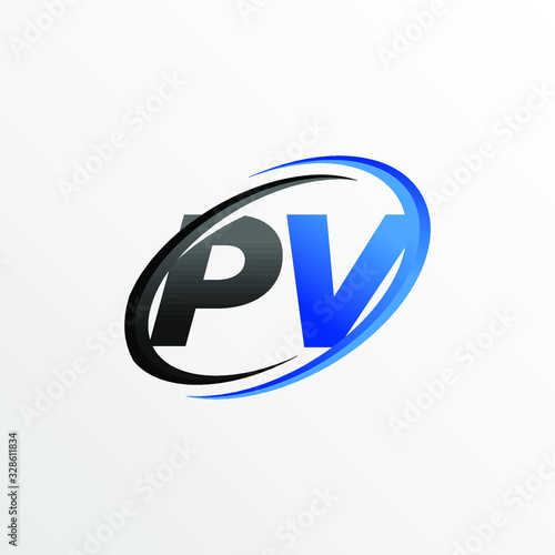 Initial Letters PV Logo with Circle Swoosh Element