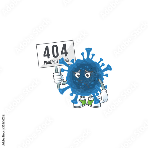 cheerless face coronavirus desease mascot style design raised up a board