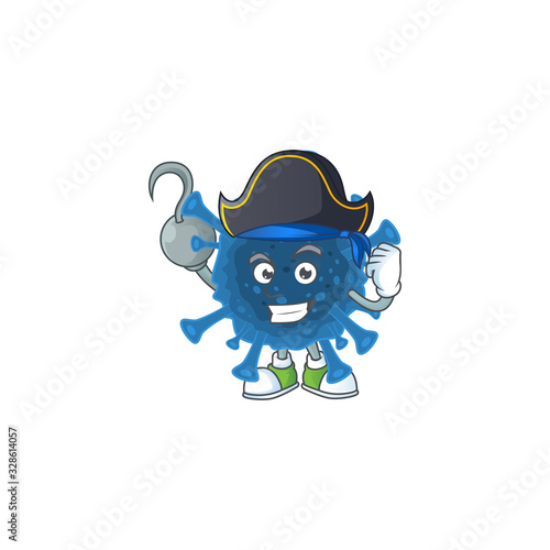 Calm one hand Pirate coronavirus desease mascot design wearing hat