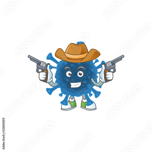 The brave of coronavirus desease Cowboy cartoon character holding guns