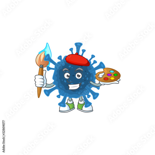 An elegant coronavirus desease painter mascot icon with brush