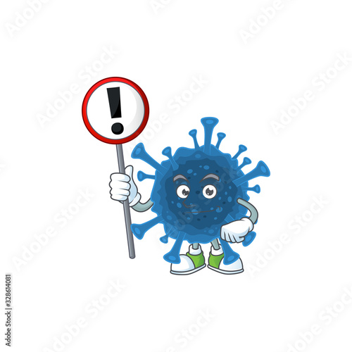 Cartoon character design of coronavirus desease rise up a broad