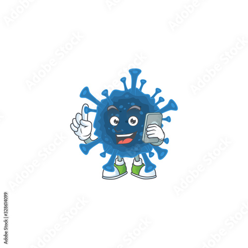 A picture of happy coronavirus desease speaking on the phone