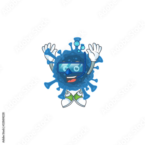 A mascot icon of coronavirus desease wearing Diving glasses