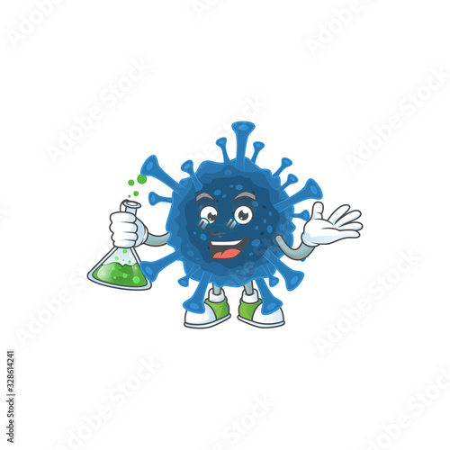 A genius Professor coronavirus desease cartoon character with glass tube