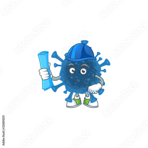 Elegant Architect coronavirus desease having blue prints and blue helmet