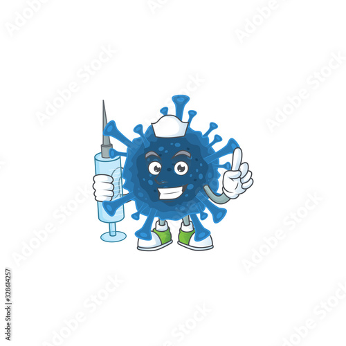 Smiley Nurse coronavirus desease cartoon character with a syringe