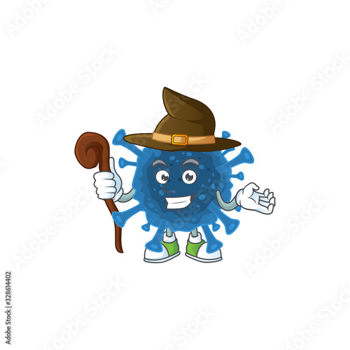 A cute coronavirus desease performed as a witch on the stage