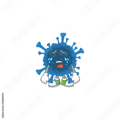 A crying coronavirus desease mascot design style