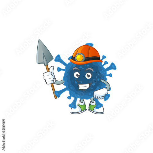 Cool clever Miner coronavirus desease cartoon character design