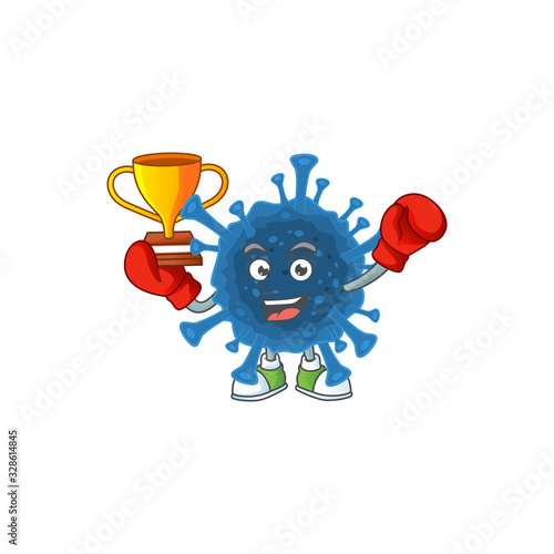 Super cool Boxing winner of coronavirus desease in mascot cartoon design