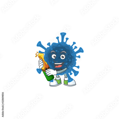 mascot cartoon design of coronavirus desease having a bottle of beer