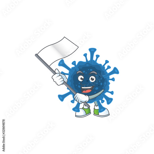 Funny coronavirus desease cartoon character design with a flag
