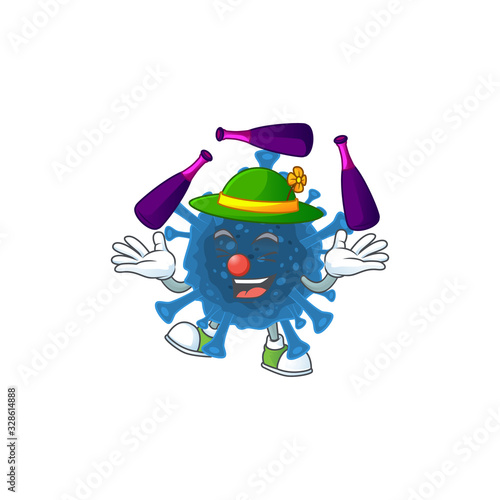 Smart coronavirus desease cartoon character style playing Juggling