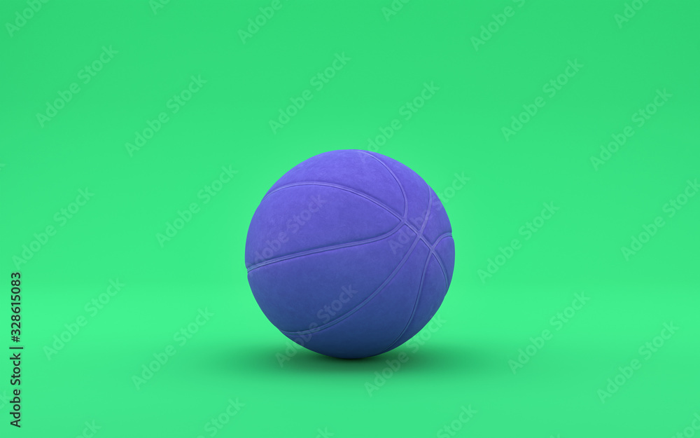 Single basketball ball in flat monochrome  green scene, single color, 3d rendering
