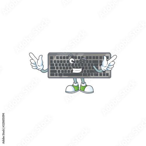 A comical face black keyboard mascot design with Wink eye