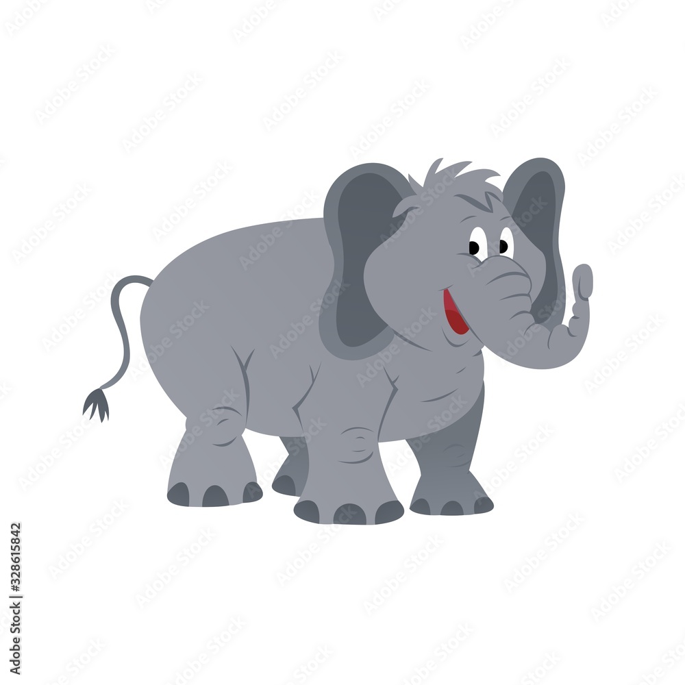 Illustration of Elephant Smiled Cartoon, Cute Funny Character, Flat Design