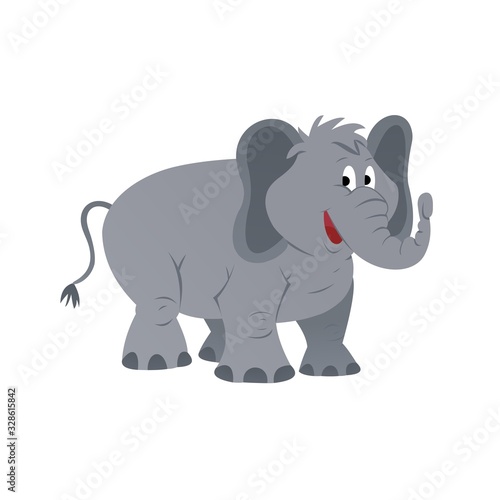 Illustration of Elephant Smiled Cartoon, Cute Funny Character, Flat Design © Arya