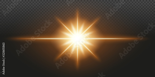 Gold glowing light on a transparent background