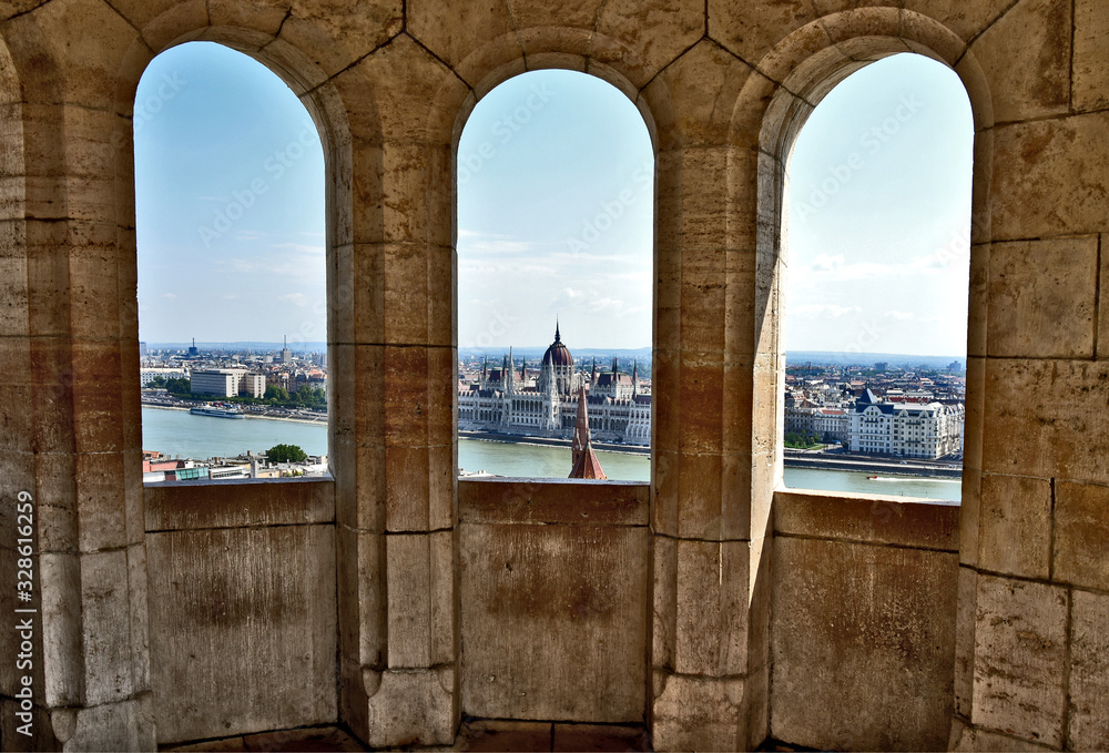 Budapest city view with window