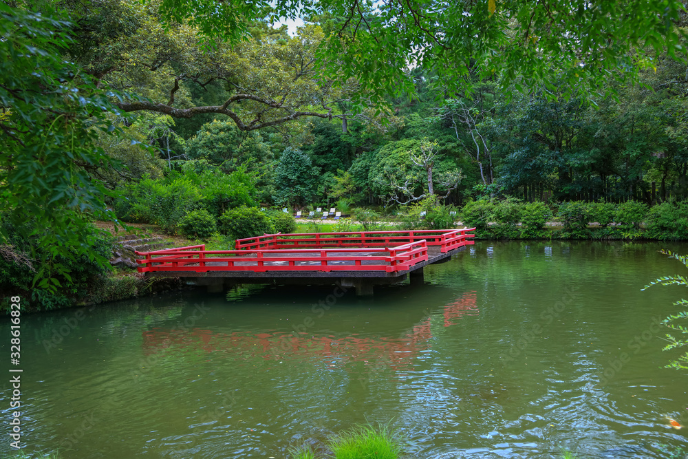 Kasugataishashinen Manyo Botanical Gardens in Nara park during summer time