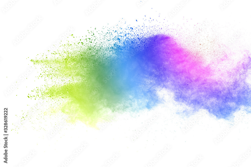 colorful rainbow holi paint color powder explosion isolated on white background